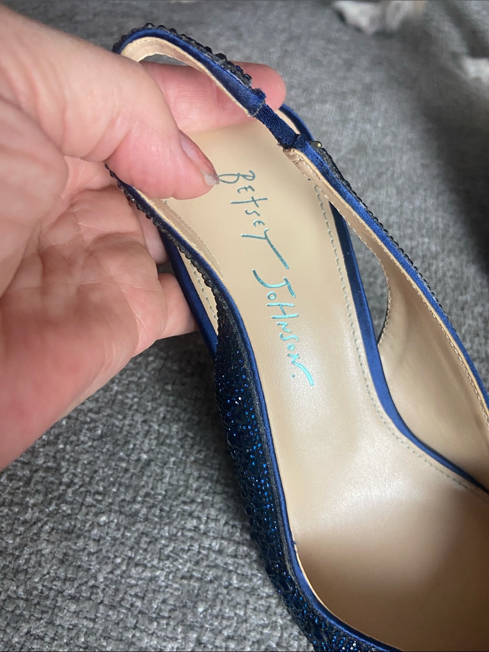 Betsey Johnson Navy Crystal Pointed Slingback Heels size 7M - Picture 2 of 16